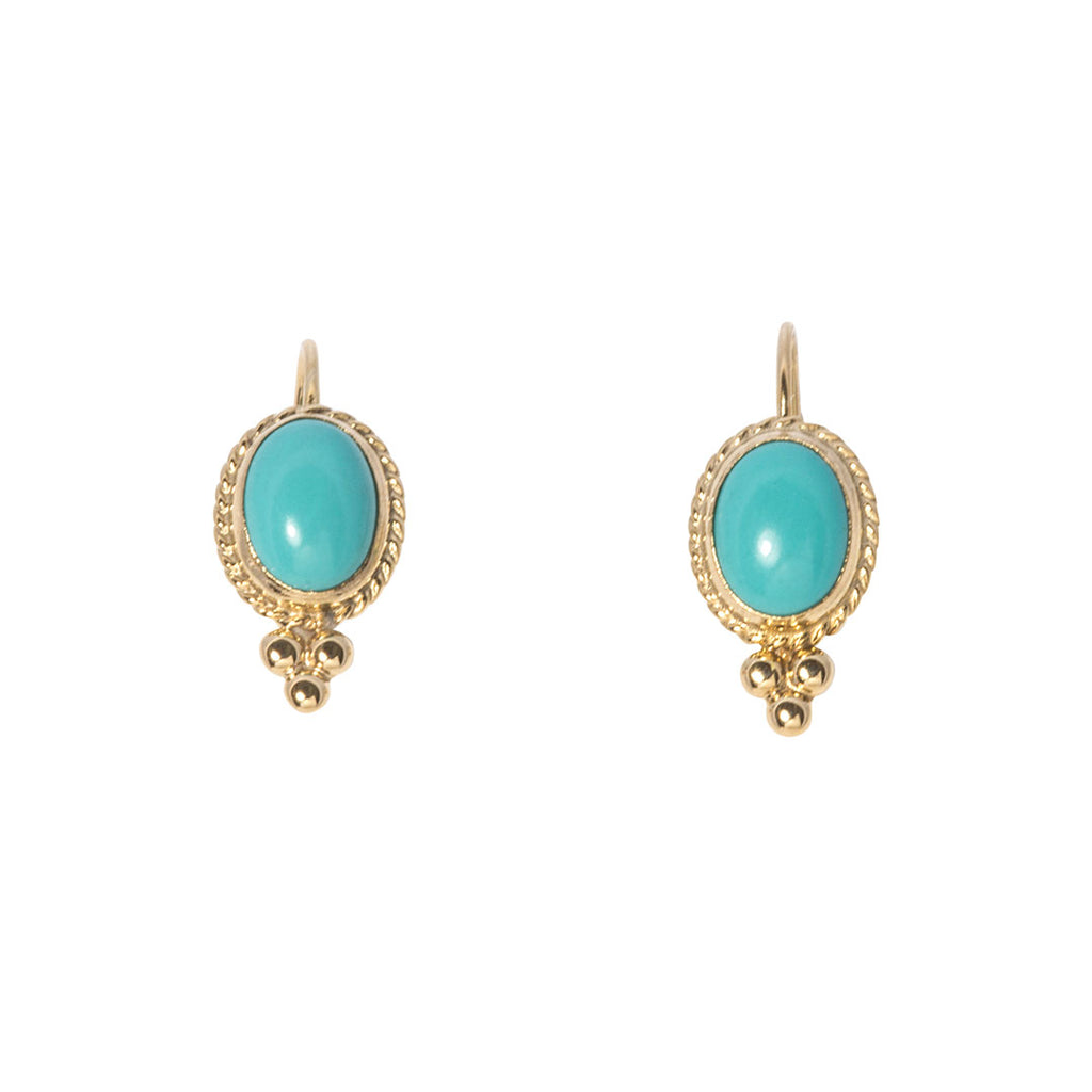 18mm Sleeping Beauty Turquoise Lever Back Earrings 14K White Gold