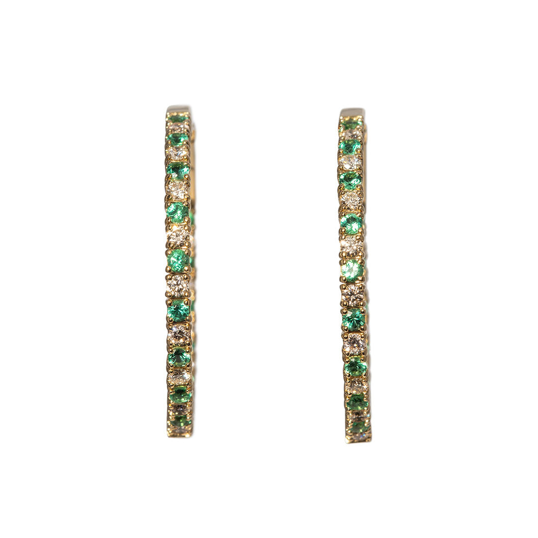 Emerald & Diamond Inside Out 14K Yellow Gold Flexible Hoop Earrings