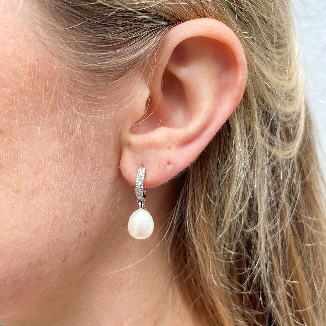 Bloomingdale's Cultured Freshwater Pearl & Diamond Drop Earrings in 14K  White Gold | Bloomingdale's
