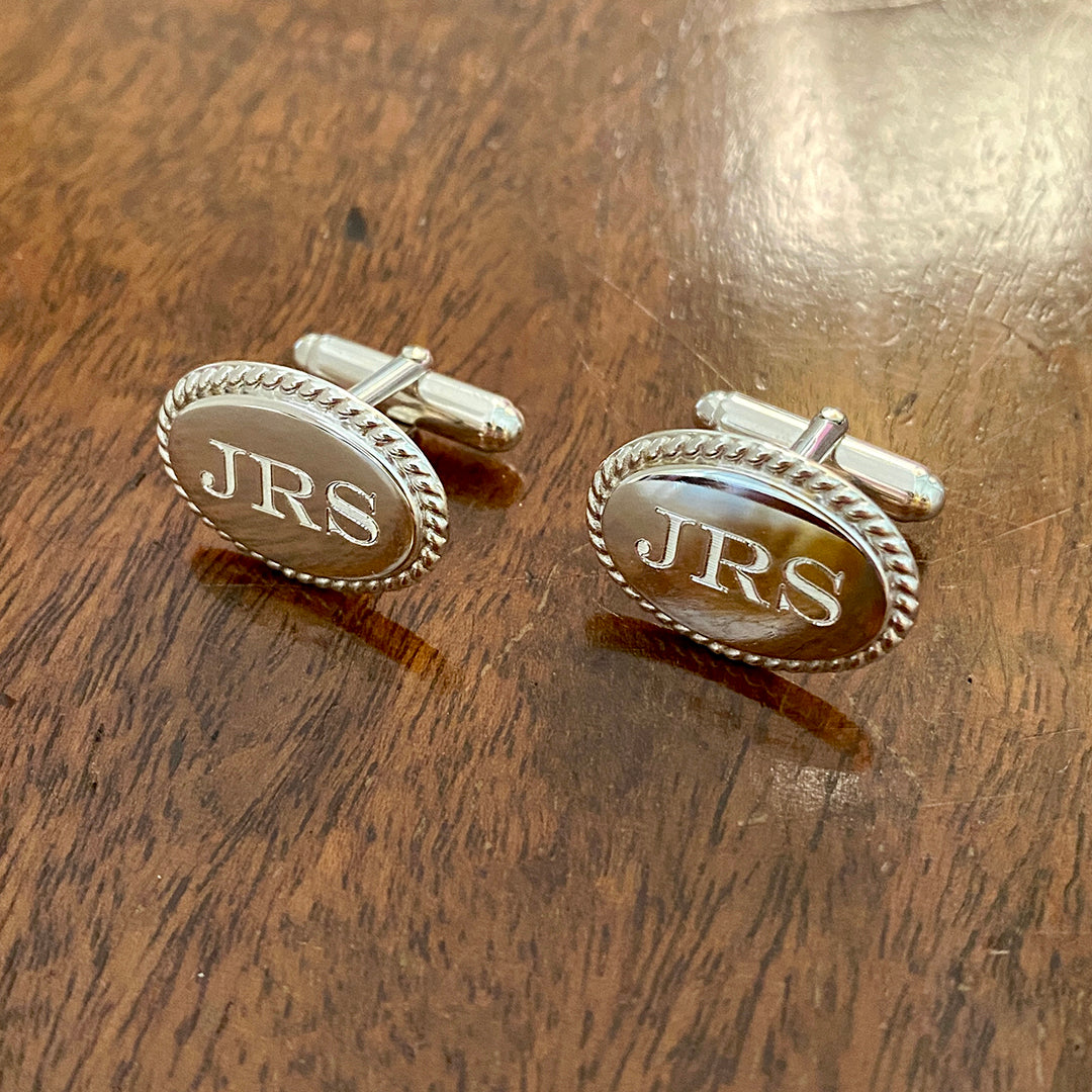 Sterling Silver Large Monogrammed Ring Square With Rope Edge