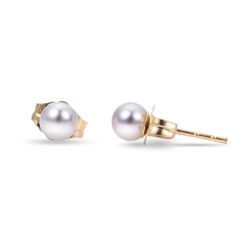 4mm AA Akoya Pearl 14K Yellow Gold Stud Earrings