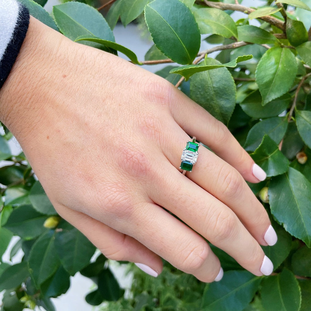 Princess-Cut Green Emerald Diamond Anniversary Ring Wedding Band