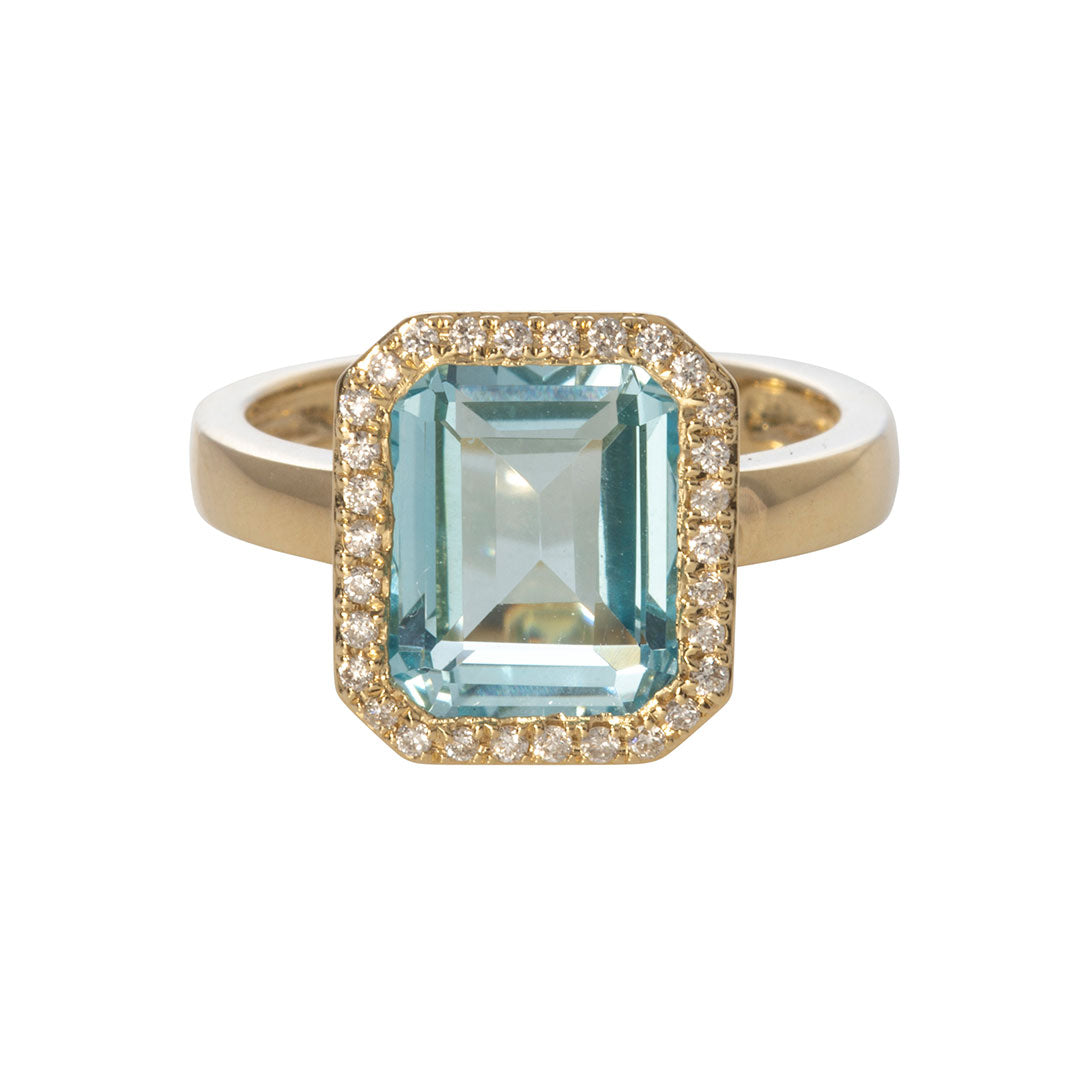 4ct Blue Topaz & Diamond 14K Yellow Gold Ring