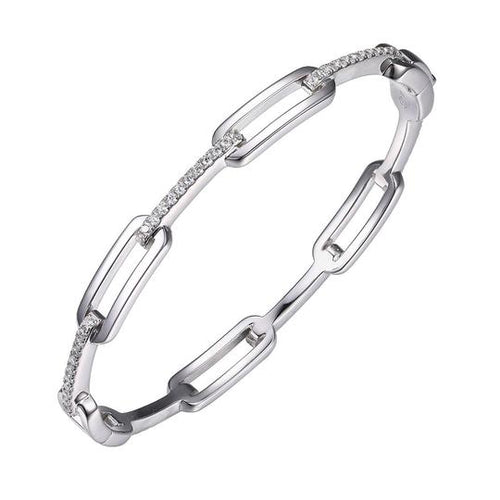 CZ Rhodium Plated Silver Paperclip Link Bangle