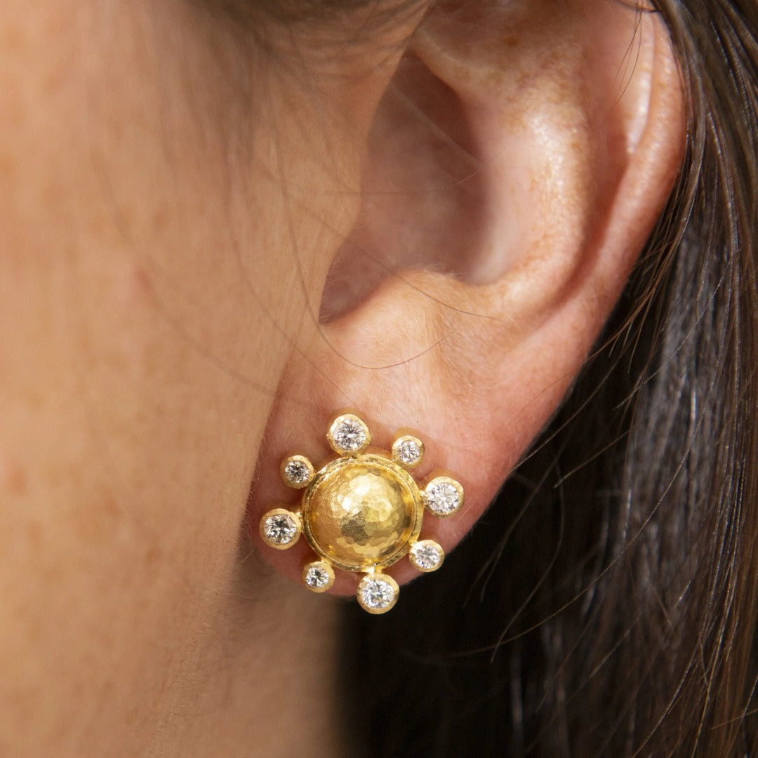 Elizabeth Locke Gold Dome & Diamond Stud Earrings