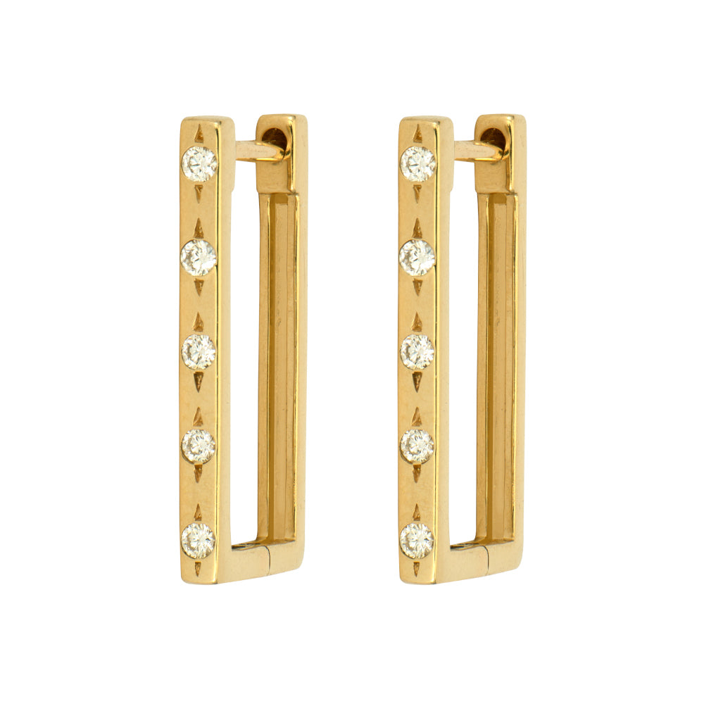 Diamond Flush Set 14K Gold Rectangular Hoop Earrings